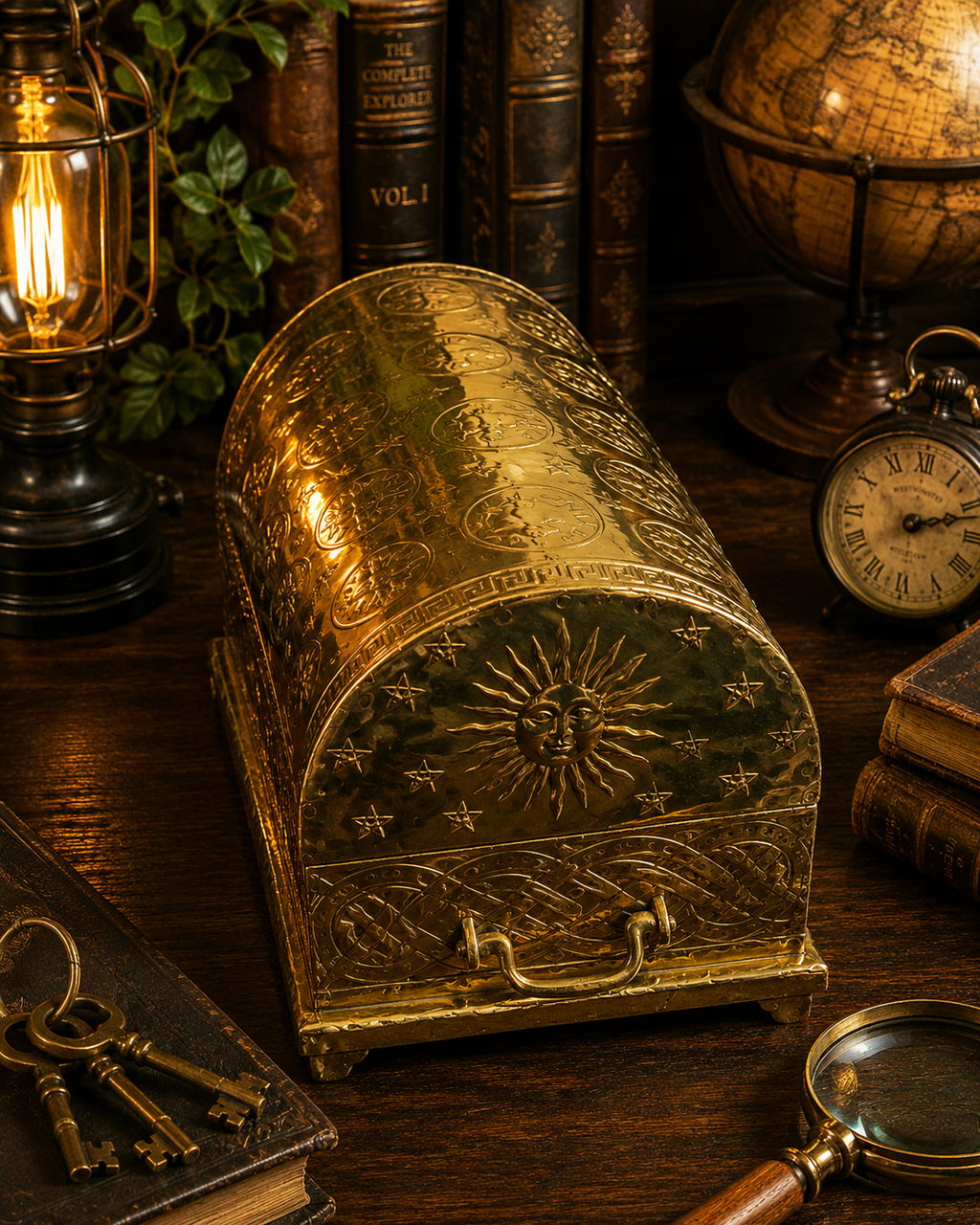 Mid Century Brass Zodiac Jewelry Dresser Chest