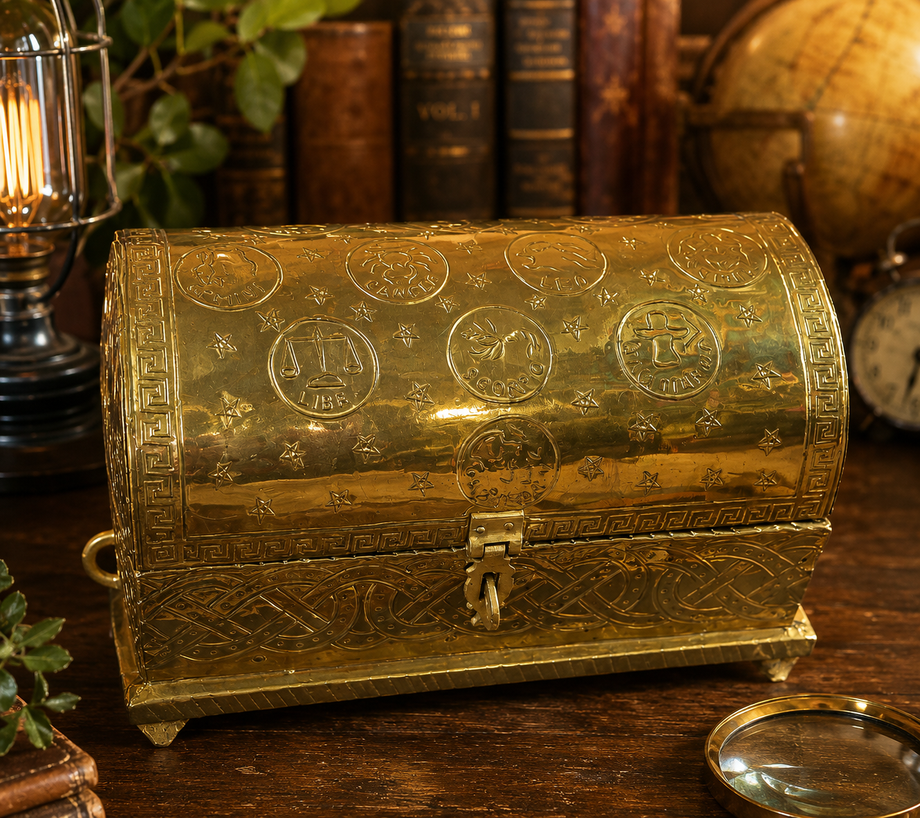 Mid Century Brass Zodiac Jewelry Dresser Chest